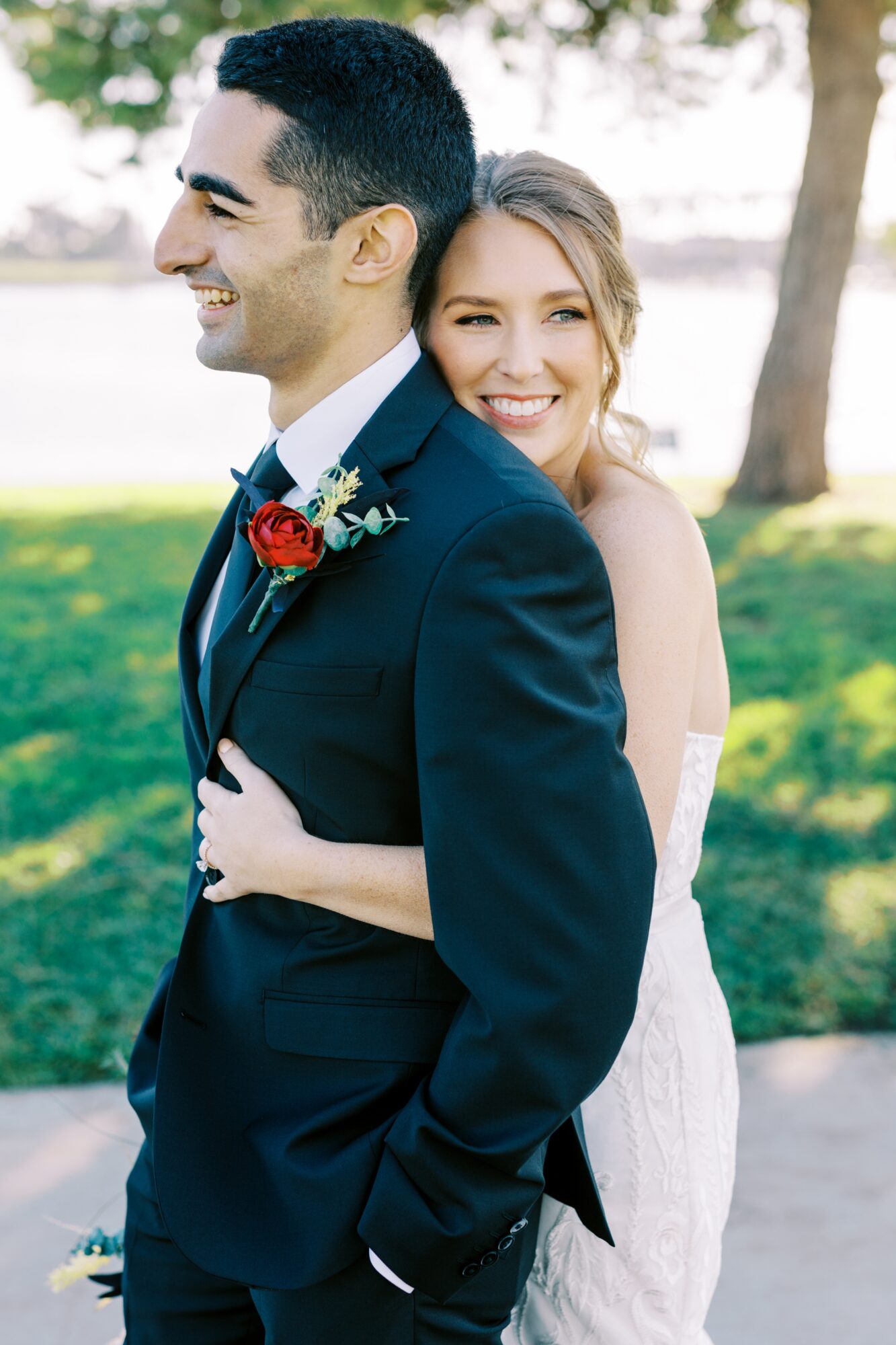 Wedding Day Couple Portraits at the ShoreLine Aquatic Park in Long Beach