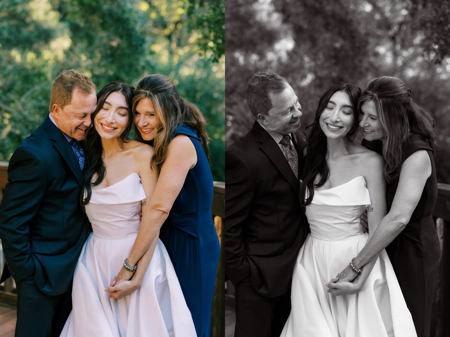 family portraits including the bride with her parents 