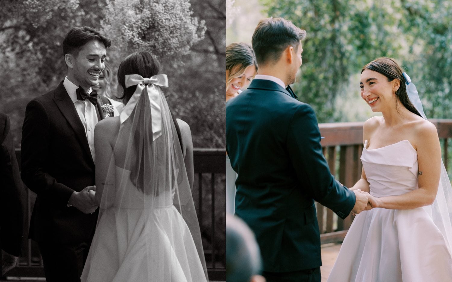 the bride and groom looking at each other during their wedding ceremony at the 1909 