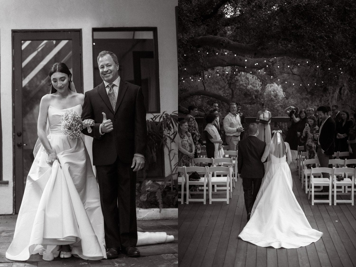 the father of the bride walking the bride down the aisle during their wedding ceremony at the 1909 